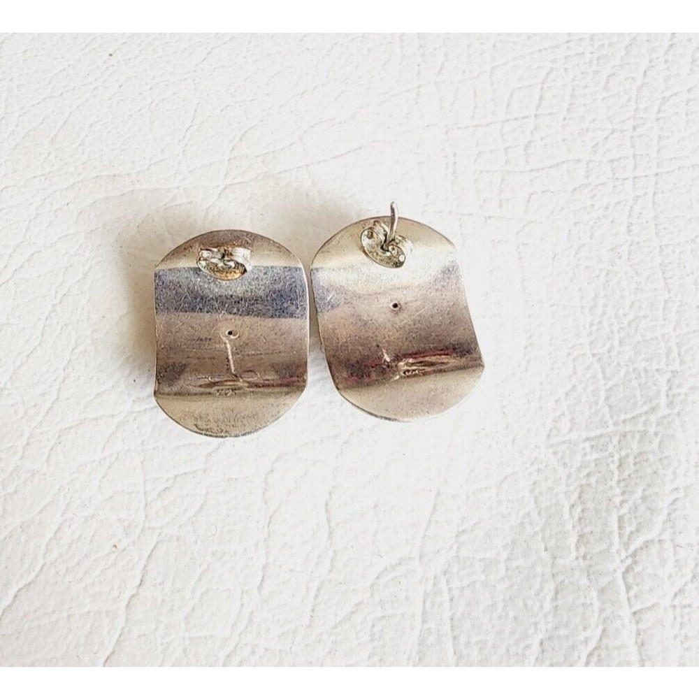 Vintage Sterling Silver 925 Ornate Etched Chunky Pierced  Earrings - Picture 4 of 8